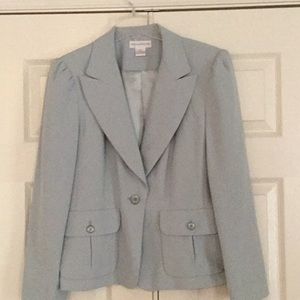 2 piece pale shade of blue, light-sky blue suit. 100% lined, 100% polyester